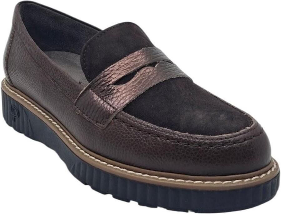 Pitillos 11553 marron mocassin met antifaz in leder en daim