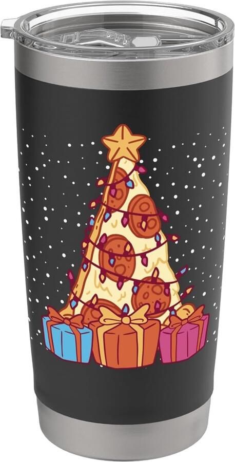Pizza grappig Italiaanse kerstman dubbelwandige thermosbeker