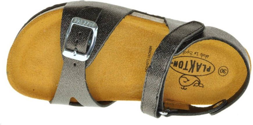 Plakton Lederen Meisjessanaal Zwartglitter Gesp En Velcro