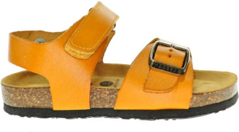Plakton Lederen Sandaal Mosterdkleur Met Velcro