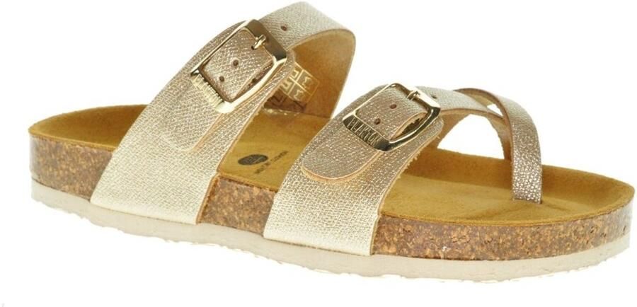 Plakton Lederen Meisjes Teenslipper In Goud