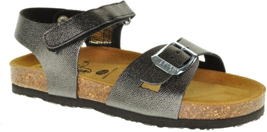 Plakton Lederen Meisjessanaal Zwartglitter Gesp En Velcro