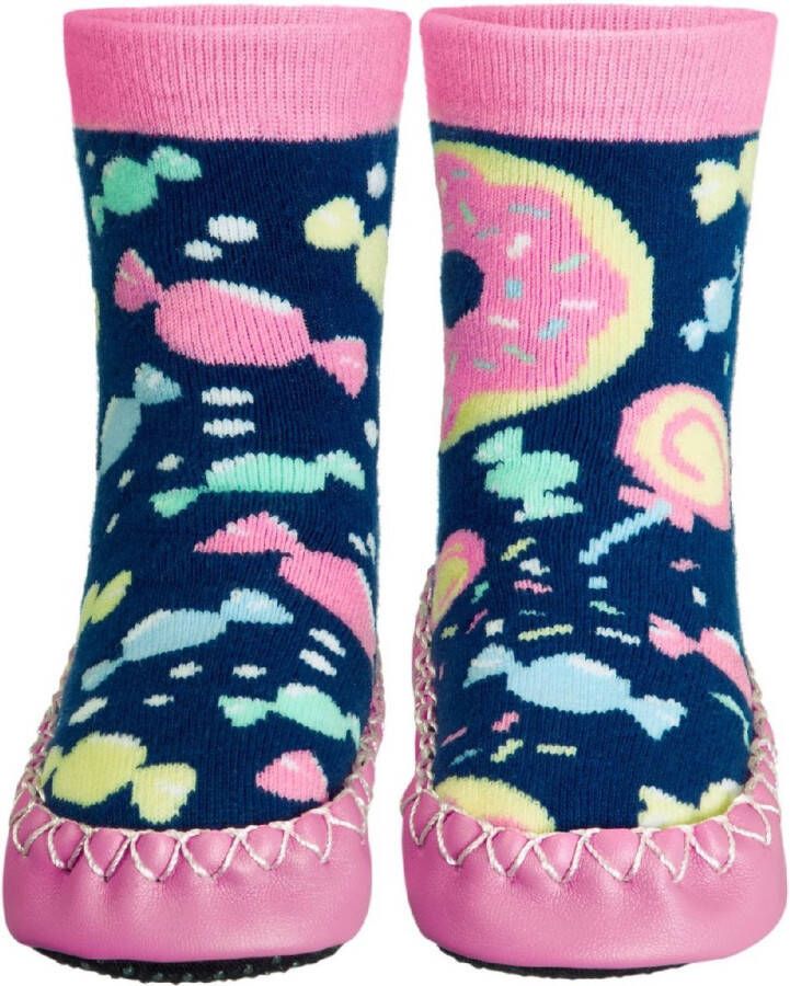 Playshoes Kinder Hüttenschuh Bonbons Marine Rosa
