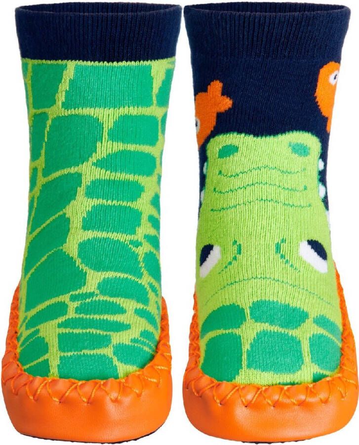 Playshoes Kinder Hüttenschuh Krokodil Marine Grün