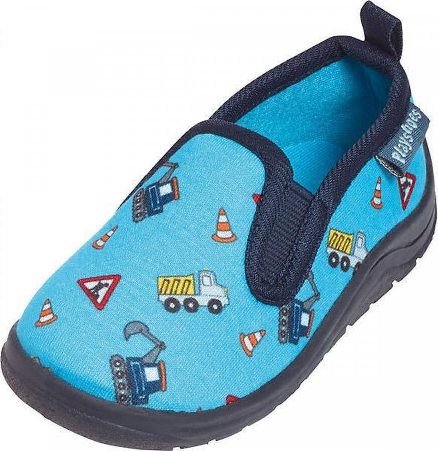 Playshoes pantoffels blauw bouwwagens