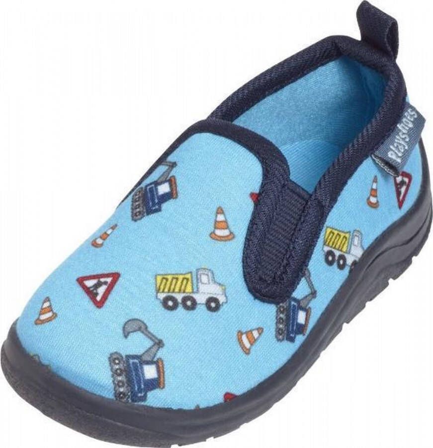 Playshoes Kinder Schuh Hausschuh Allover Baustelle Blau