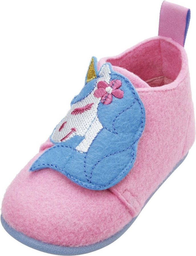 Playshoes Pantoffels Eenhoorn Vilt textiel Roze blauw