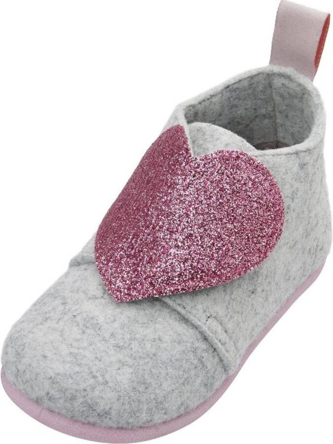 Playshoes Pantoffels Hart Junior Vilt Grijs roze - Foto 2