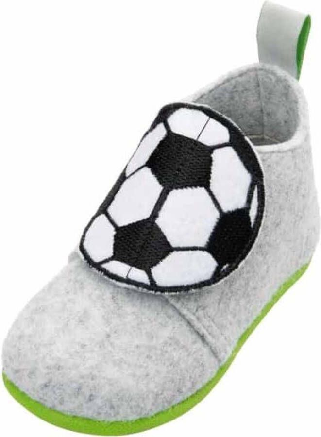 Playshoes Kinder Schuh Filz-Hausschuh Fußball Grau