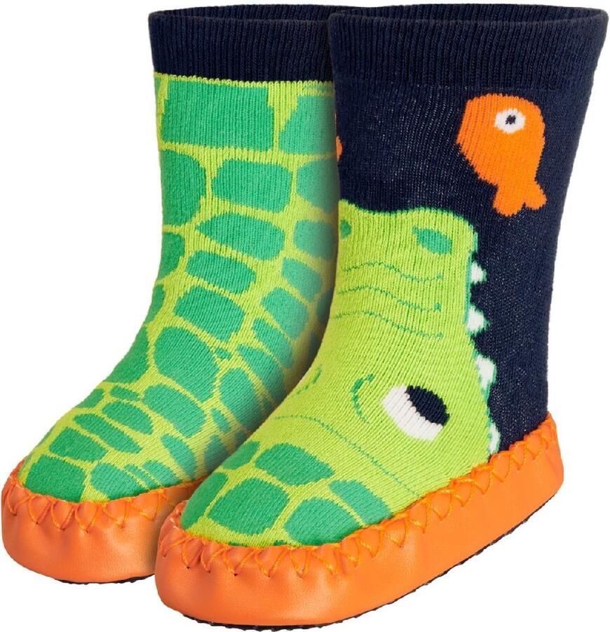 Playshoes kinderschoenen met vacht krokodilprint marineblauw groen