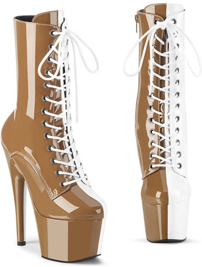 Pleaser ADORE-1040TT Plateau Laarzen Paaldans schoenen 35 Shoes Bruin Wit