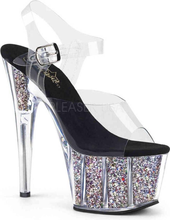 Pleaser ADORE-708CG Sandaal met enkelband Paaldans schoenen Paaldans schoenen 40 Shoes Zwart Zilverkleurig