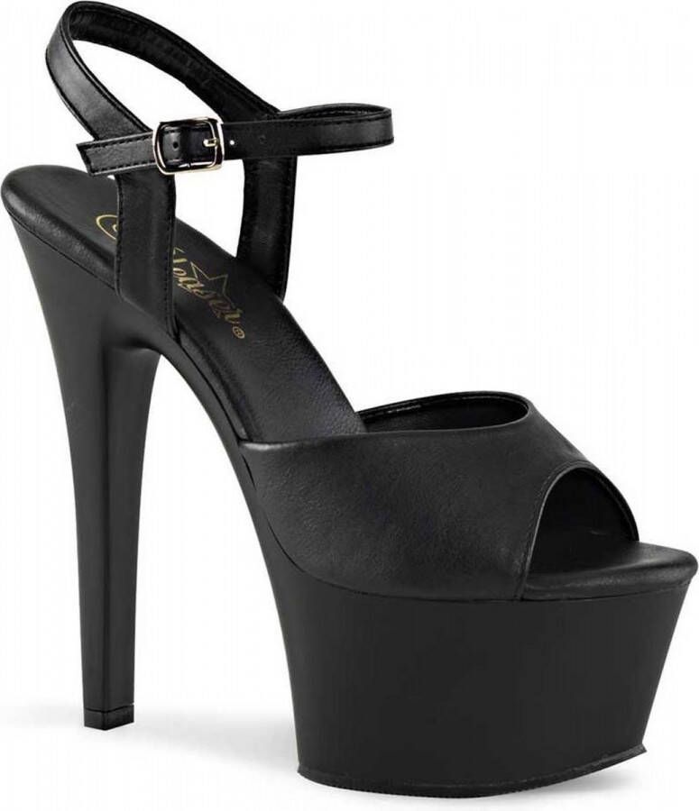 pleaser Aspire 609 stiletto sandal with ankle strap black faux leather = )