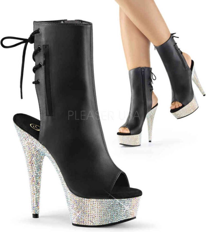 Pleaser BEJEWELED-1018DM-6 Heel 1 3 4 PF Open Toe Heel Ankle Boot w RS Side Zip