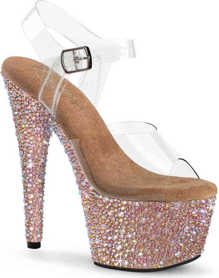 Pleaser BEJEWELED-708MS Sandaal met enkelband 36 Shoes Transparant Roségoudkleurig