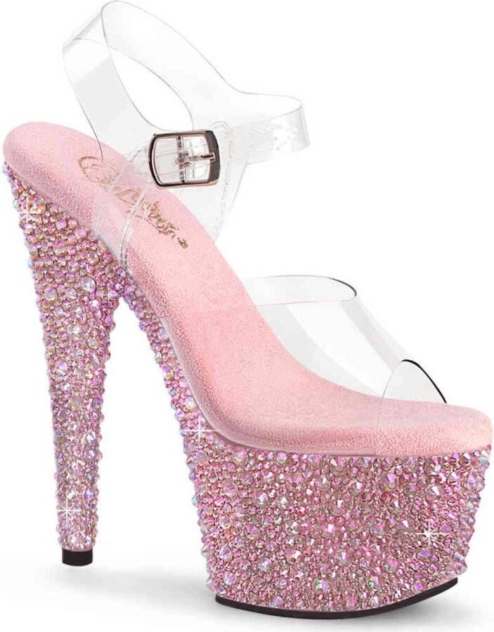 Pleaser BEJEWELED-708MS Sandaal met enkelband 42 Shoes Transparant Roze