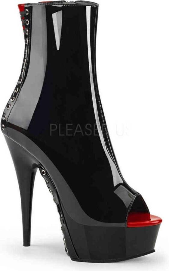 Pleaser DELIGHT-1025 Plateau Laarzen 35 Shoes Zwart Rood