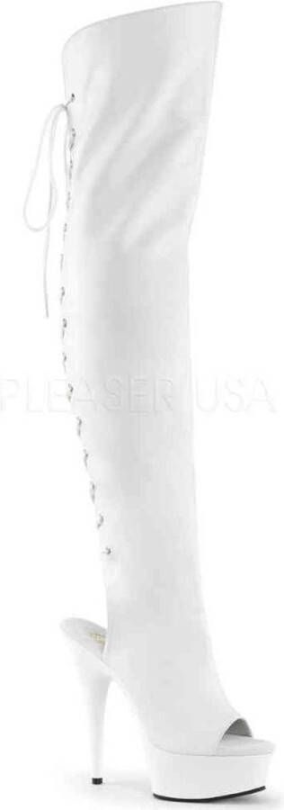 Pleaser 5 = | DELIGHT 3019 | 6 Heel 1 3 4 PF Open Toe Heel Thigh High Boot Side Zip