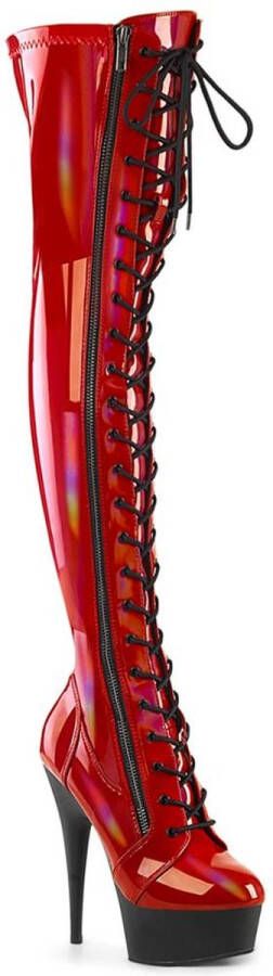 pleaser DELIGHT-3029 Plateau overknee Laarzen 35 Shoes Rood Zwart