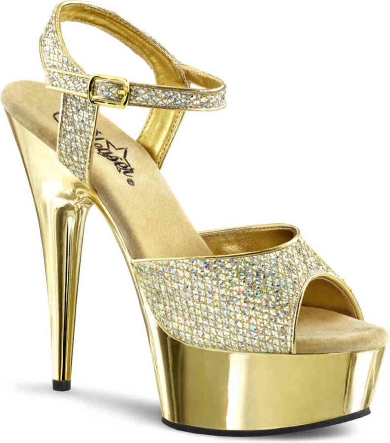 Pleaser DELIGHT-609G 6 Heel 1 3 4 Gold Chrome PF Ankle Strap Sandal