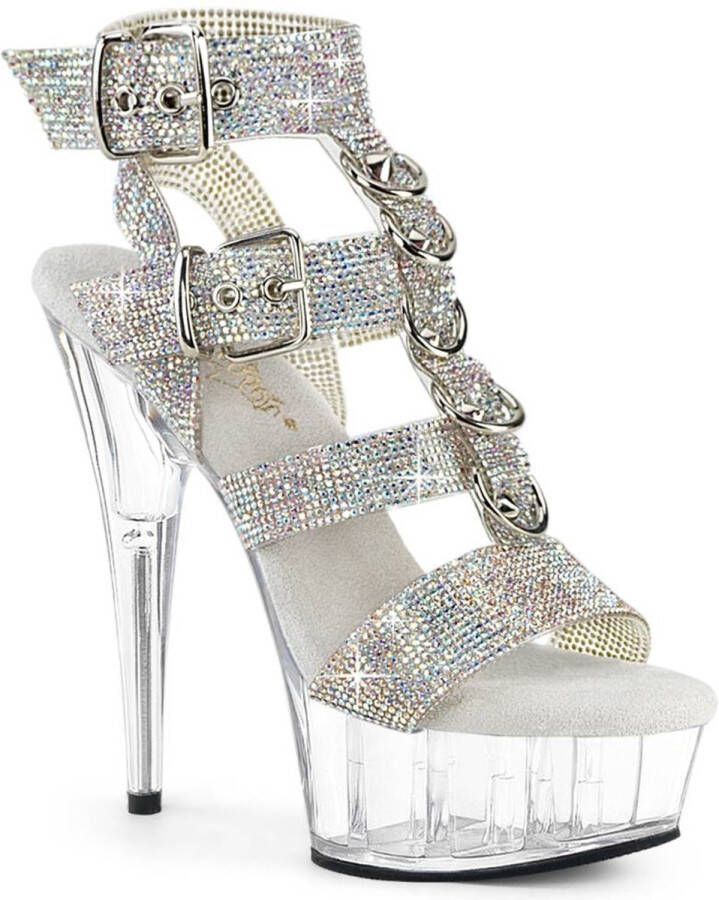 Pleaser DELIGHT-656RS Sandaal met enkelband 38 Shoes Zilverkleurig Transparant
