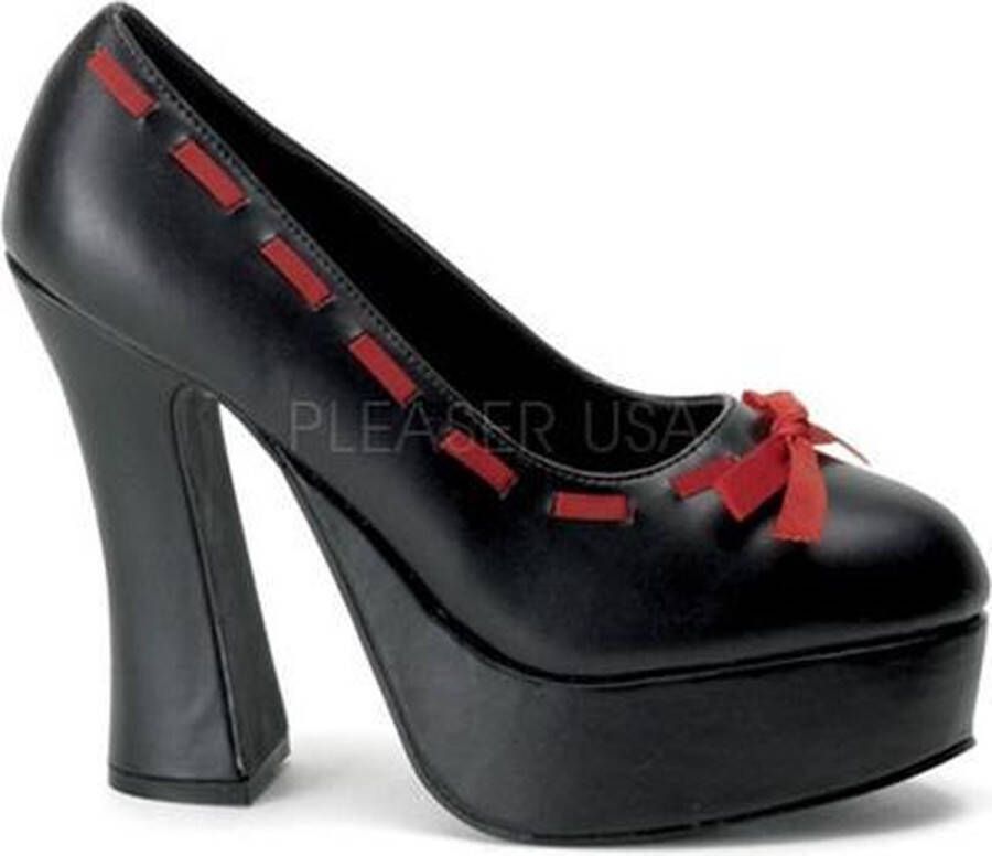 Pleaser Dolly-47 Stoere zwarte hak met rood lint en strik