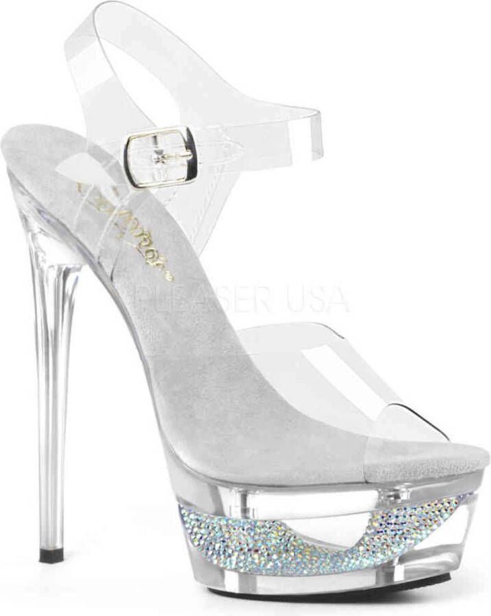 Pleaser ECLIPSE-608DM Sandaal met enkelband Paaldans schoenen Paaldans schoenen 36 Shoes Zilverkleurig Transparant