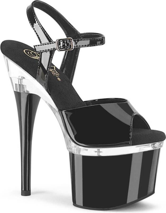 Pleaser ESTEEM-709 Sandaal met enkelband Paaldans schoenen Paaldans schoenen 37 Shoes Zwart Zilverkleurig