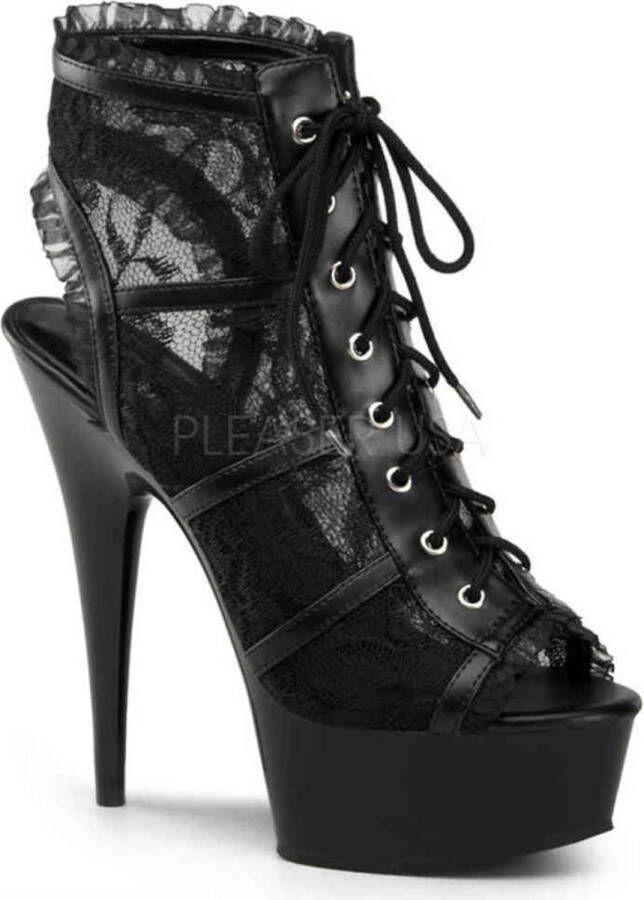 Pleaser 5 = | DELIGHT 696LC | 6 Heel 1 3 4 PF Lace Up Open Toe Open Back Bootie