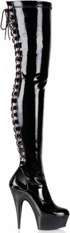 Pleaser 5 = | DELIGHT 3063 | 6 Heel 1 3 4 PF Back Lace Thigh Boot Side Zip