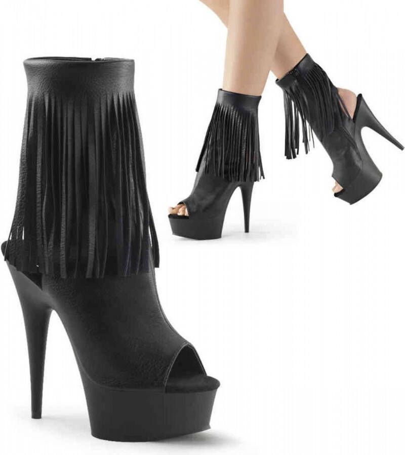 pleaser = | DELIGHT 1019 | 6 Heel 1 3 4 PF Open Toe Heel Fringe Bootie Side Zip