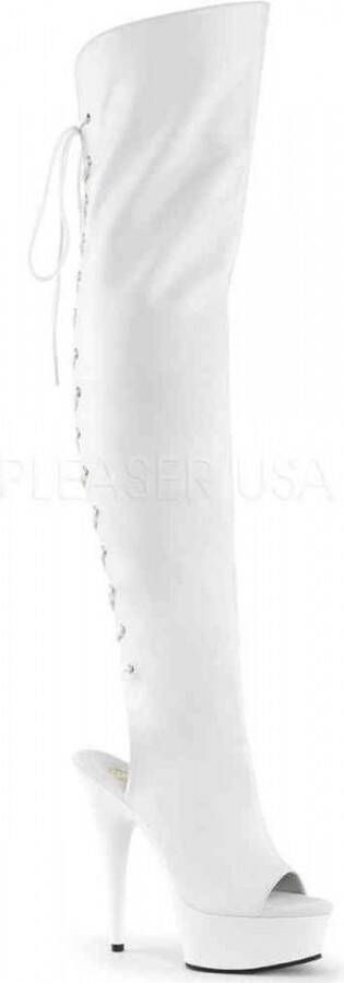 Pleaser 5 = | DELIGHT 3019 | 6 Heel 1 3 4 PF Open Toe Heel Thigh High Boot Side Zip