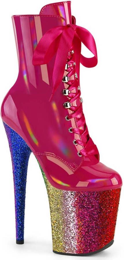 Pleaser FLAMINGO-1020HG Plateau Laarzen Paaldans schoenen 35 Shoes Roze Regenboog