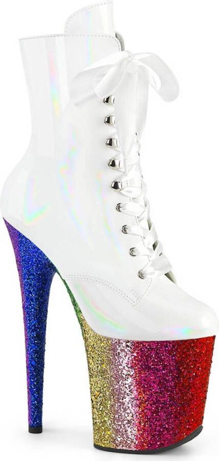 Pleaser FLAMINGO-1020HG Plateau Laarzen Paaldans schoenen 39 Shoes Wit Regenboog