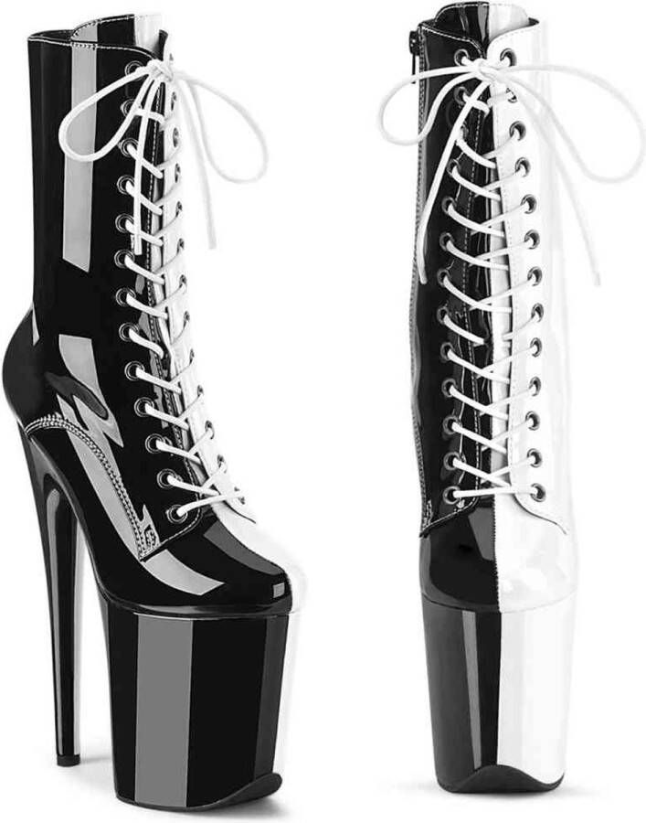 Pleaser FLAMINGO-1040TT Plateau Laarzen Paaldans schoenen 37 Shoes Zwart Wit