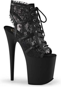 Pleaser Flamingo-896LC ankle stiletto peeptoe sandal with high platform and lace trim detail black = )