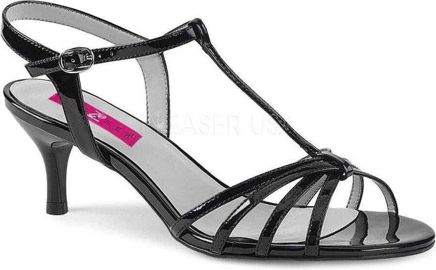 Pleaser Pink Label Kitten-06 lak sandaal met T-bandje en korte hak zwart - Foto 1