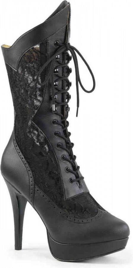 Pleaser Pink Label Chloe-115 plateau laars met kant en stiletto hak zwart Steampunk Victoriaans