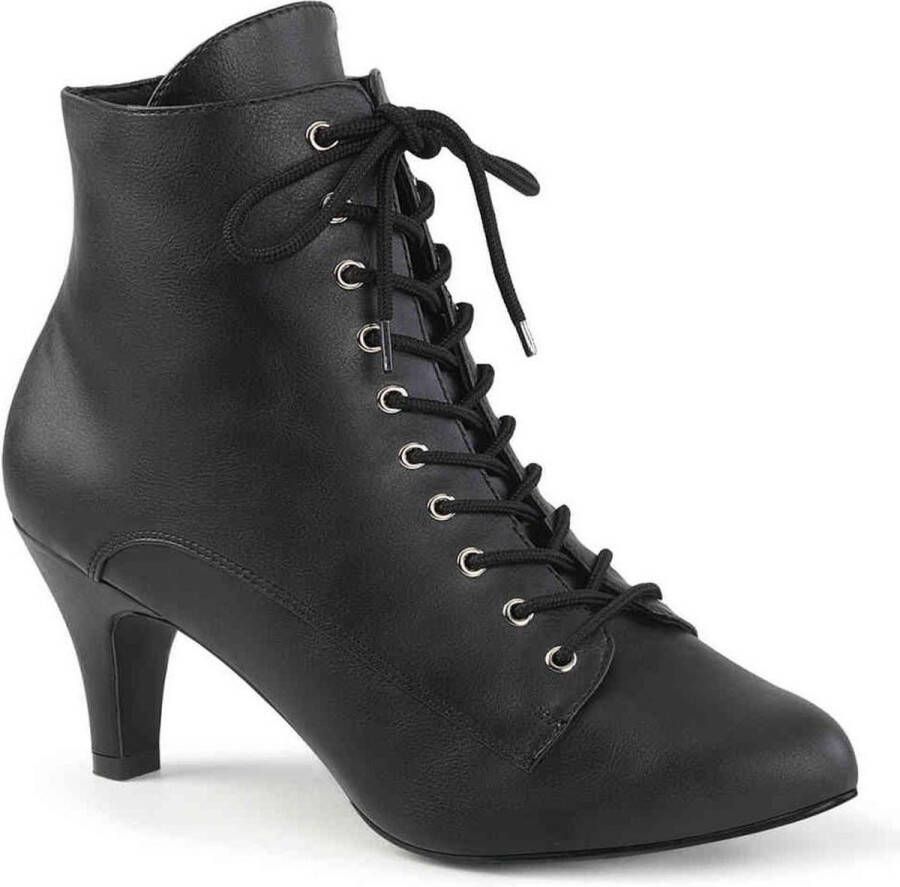 Pleaser Pink Label Divine-1020 enkellaars met veters en korte hak mat zwart