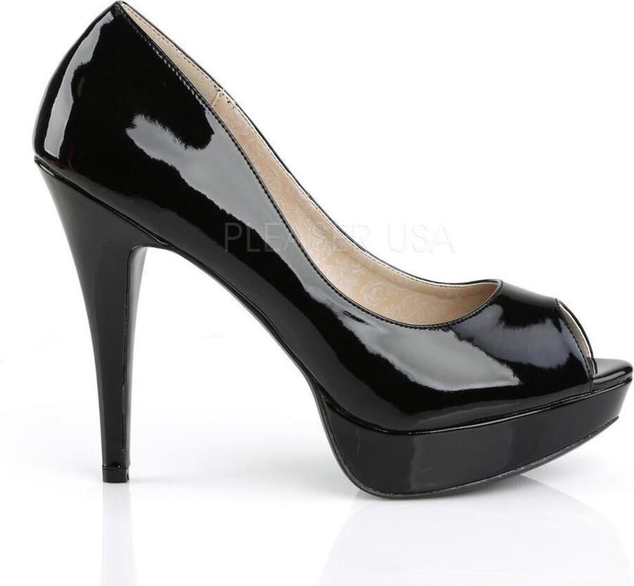 Pleaser Pink Label Chloe-01 plateau lak peeptoe pump met stiletto hak zwart - Foto 2