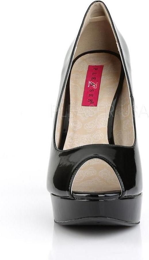 Pleaser Pink Label Chloe-01 plateau lak peeptoe pump met stiletto hak zwart - Foto 4
