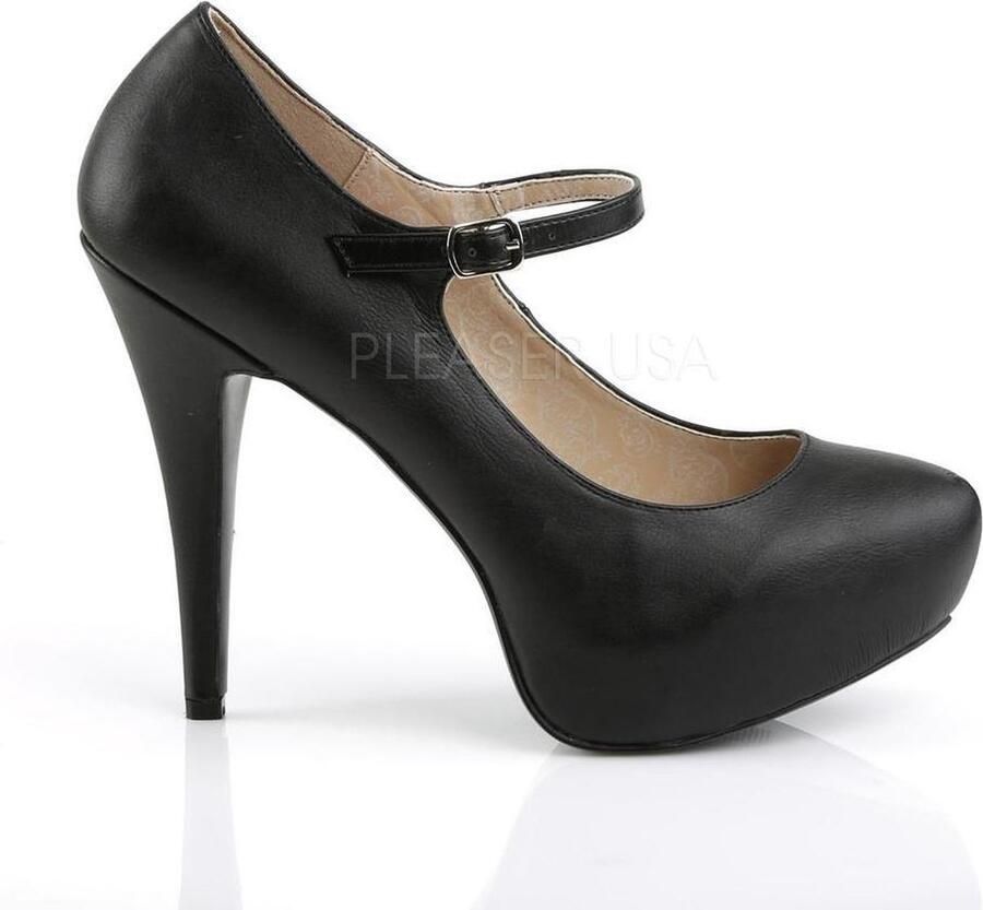 Pleaser Pink Label Chloe-02 plateau mary jane pump met stiletto hak mat zwart - Foto 2