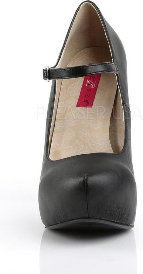 Pleaser Pink Label Chloe-02 plateau mary jane pump met stiletto hak mat zwart - Foto 4