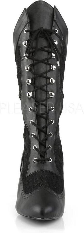 Pleaser Pink Label Divine-1050 laars met korte hak en kant mat zwart Steampunk Victoriaans - Foto 3
