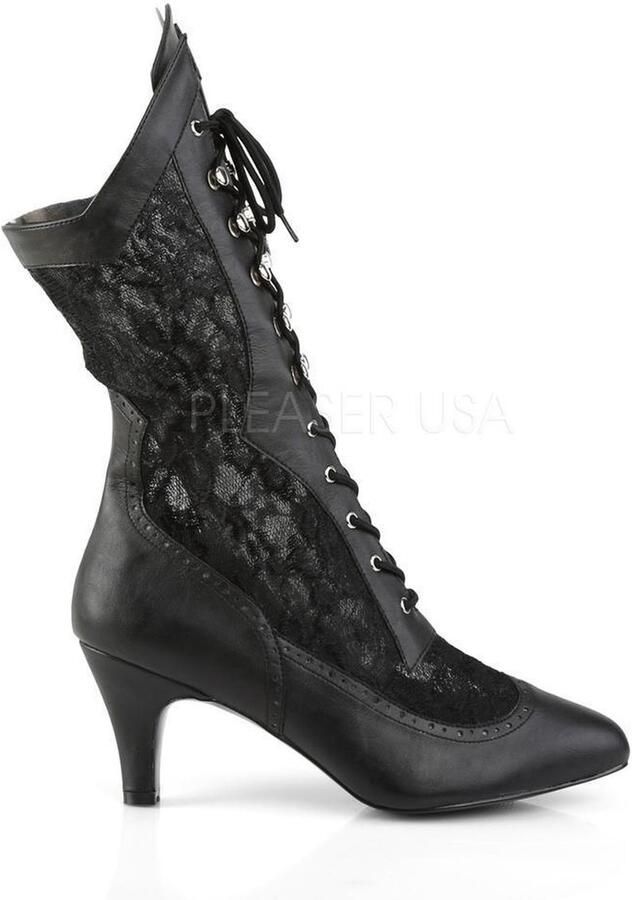 Pleaser Pink Label Divine-1050 laars met korte hak en kant mat zwart Steampunk Victoriaans - Foto 2