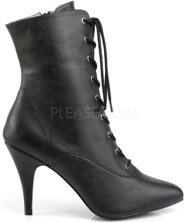 Pleaser Pink Label Dream-1020 korte laars met puntige neus en hak mat zwart