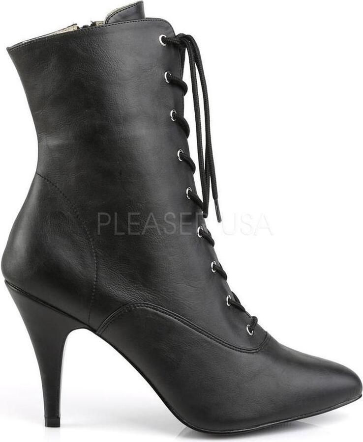 Pleaser Pink Label Dream-1020 korte laars met puntige neus en hak mat zwart