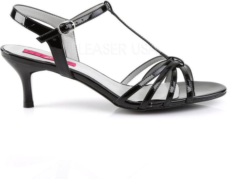 Pleaser Pink Label Kitten-06 lak sandaal met T-bandje en korte hak zwart - Foto 2