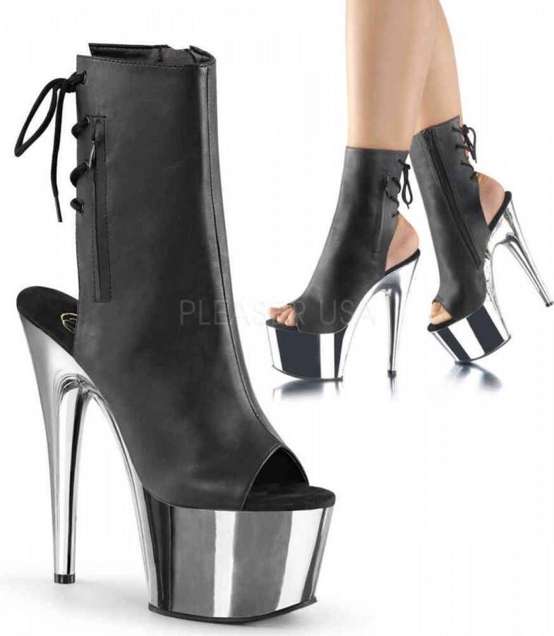 pleaser Plateau Laarzen Paaldans schoenen 35 Shoes ADORE 1018 Paaldans schoenen Zwart Chroomkleurig