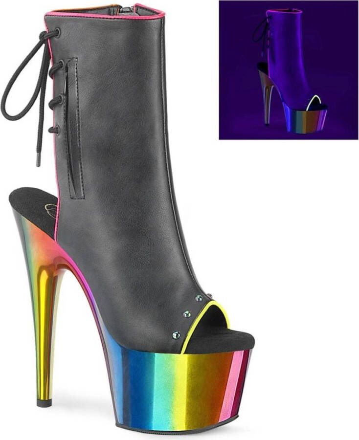 pleaser Plateau Laarzen Paaldans schoenen 35 Shoes ADORE 1018RC 02 Paaldans schoenen Zwart Regenboog